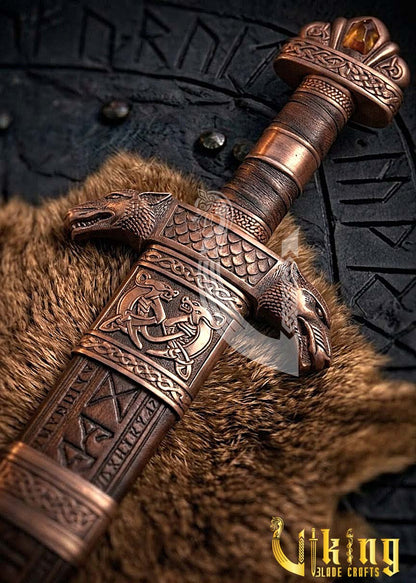 Premium Handcrafted Wolf Fenrir Viking Sword Replica Norse Collectible