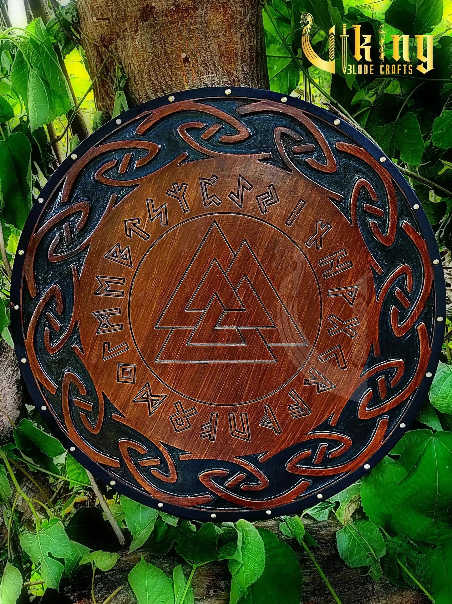 Viking Warrior Set: 33" Double-Headed Axe & Rune-Engraved Valknut Shield Viking_Blade_Crafts