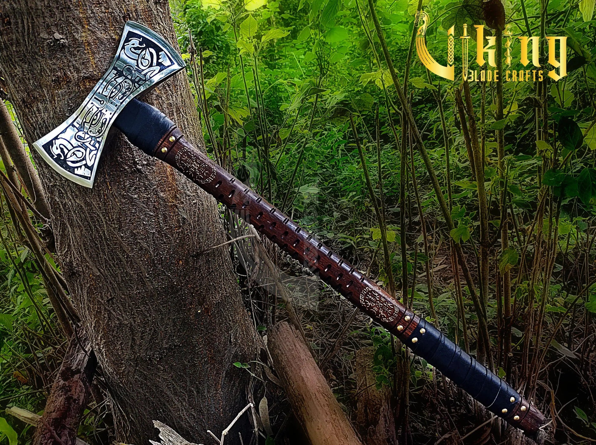 The Helm of Awe 30" Viking Axe & Carved Wooden Shield – Norse Warrior Set Viking_Blade_Crafts