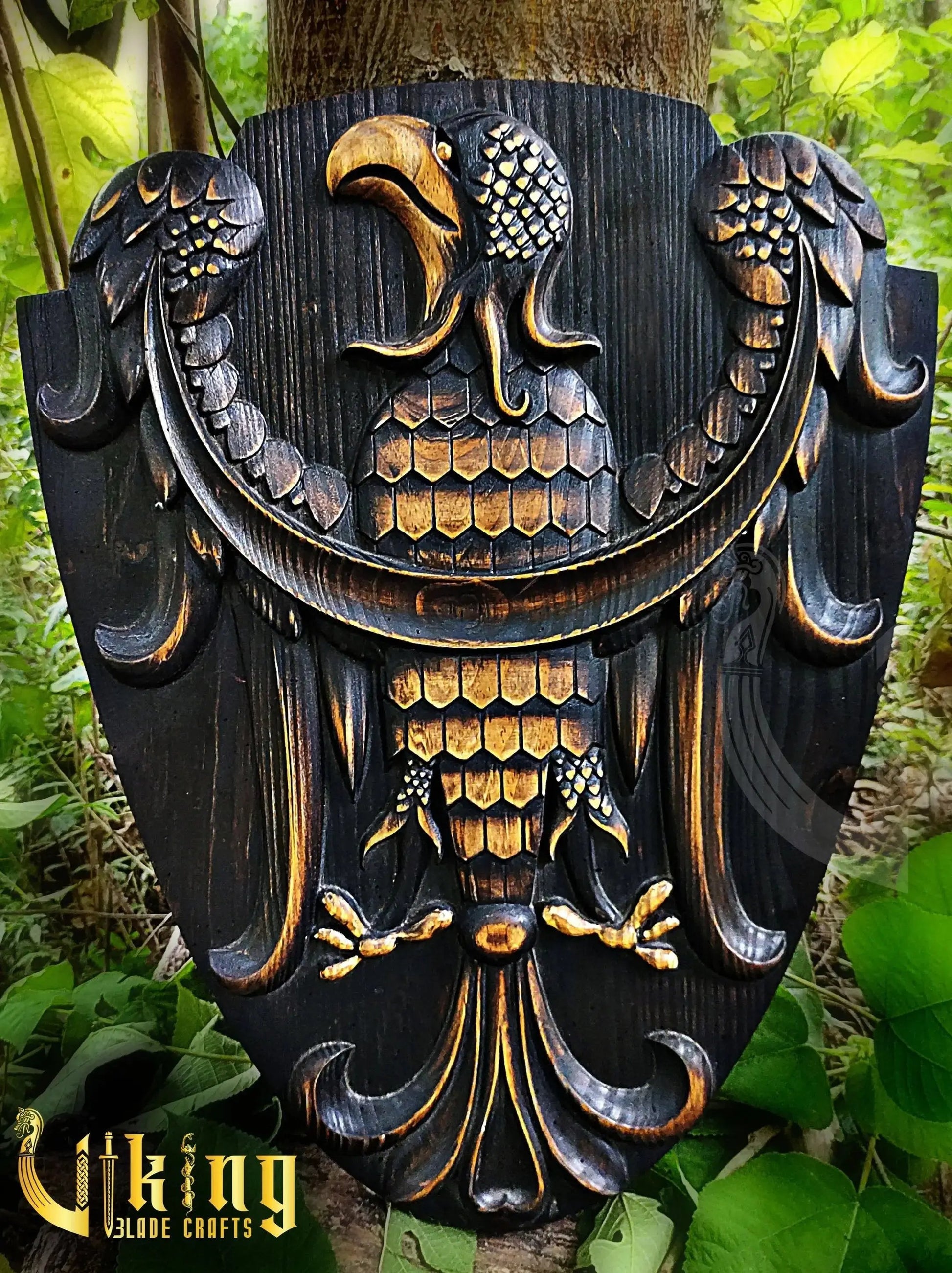 Handmade 36" Long Viking Battle Axe – High Carbon Steel Blade & Carved Raven Shield Viking_Blade_Crafts