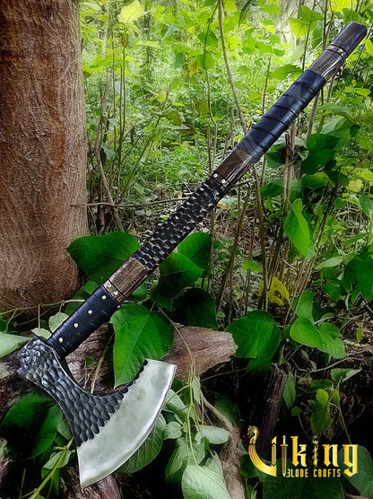Handmade Vegvisir 36" Long Viking Axe & Carved Raven Shield – Norse Battle Set Viking_Blade_Crafts