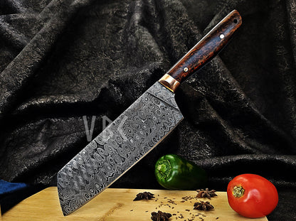 Hand-Forged Damascus Steel Chef Knife with Rosewood Handle & Copper Bolster