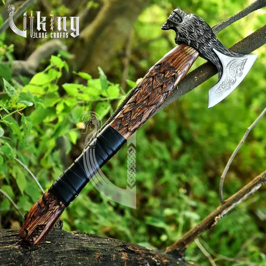 Viking Wolf Fenrir Axe – Hand Forged High Carbon Steel Blade with Sheath