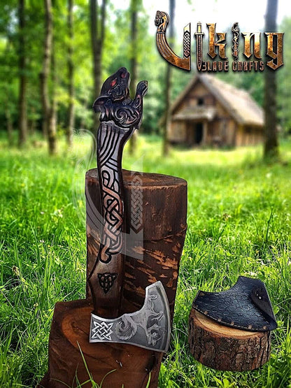 Ratatoskr Viking Axe | Hand Carved Handle | Forged Steel