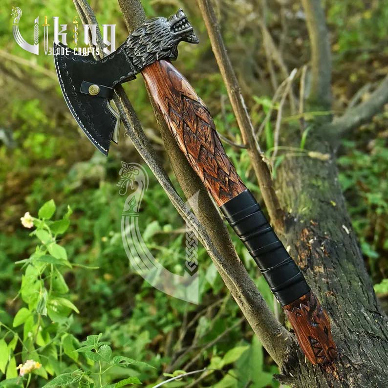 Viking Wolf Fenrir Axe – Hand Forged High Carbon Steel Blade with Sheath