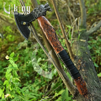 Viking Wolf Fenrir Axe – Hand Forged High Carbon Steel Blade with Sheath