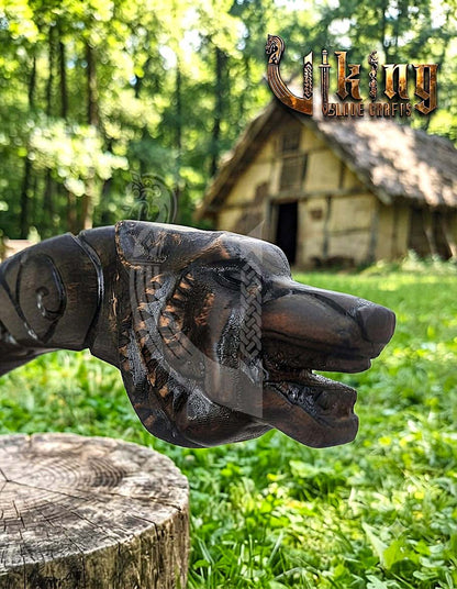Fenrir Viking Axe | Hand Carved Wolf Handle | Forged Steel