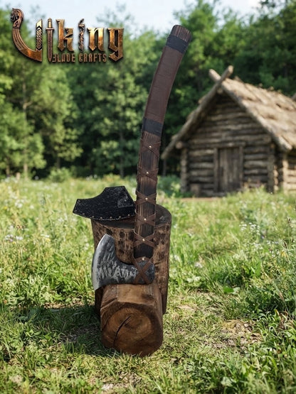 True Hand-Forged Viking Bearded Axe 30" | Leather-Wrapped Curved Skeggøx