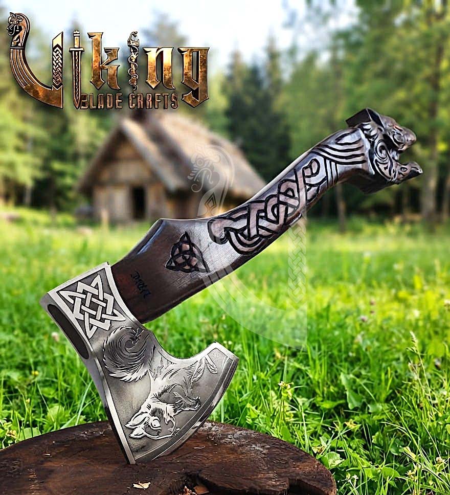 Ratatoskr Viking Axe | Hand Carved Handle | Forged Steel