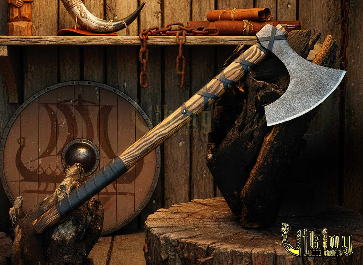 Handmade 36" Long Viking Battle Axe – High Carbon Steel Blade & Wooden Handle