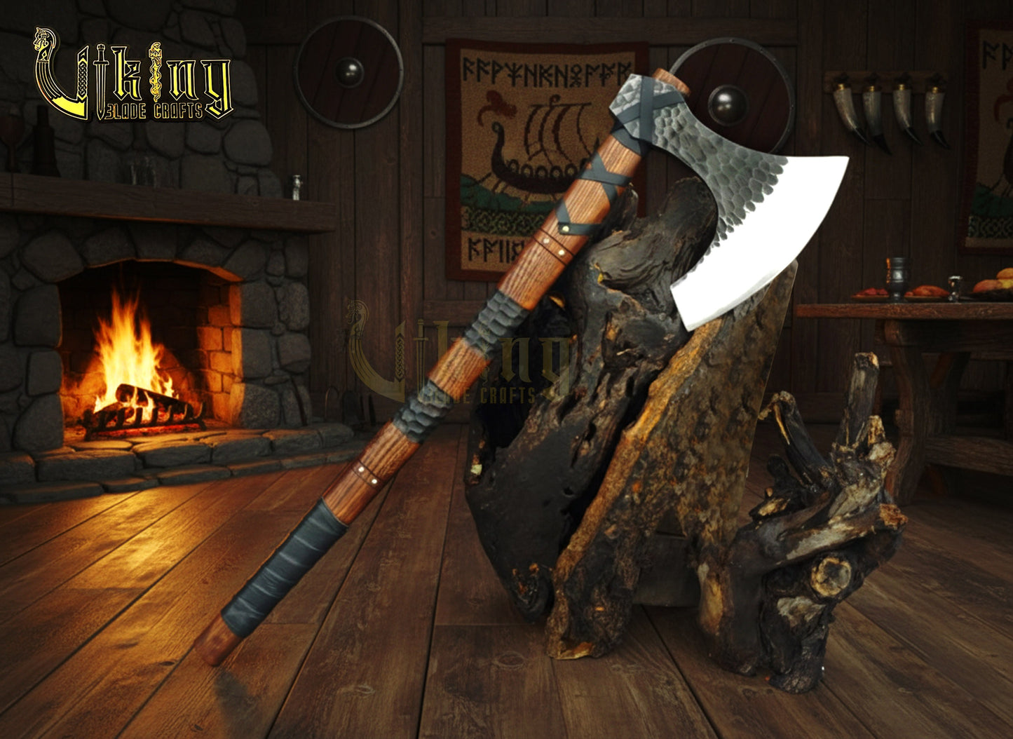 Hand-Forged 36" Viking Battle Axe with Leather Sheath