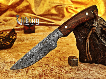 Handmade Damascus Steel Fixed Blade Hunting Knife with Sheath Wood Handle