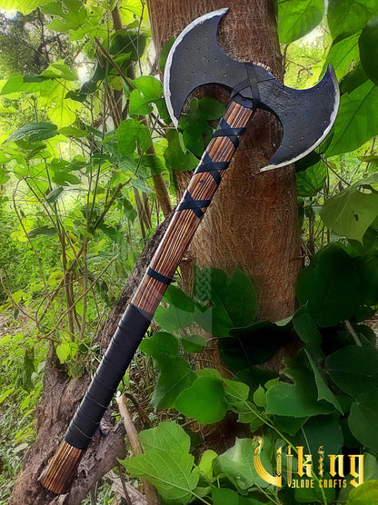 Viking Warrior Set: 33" Double-Headed Axe & Rune-Engraved Valknut Shield Viking_Blade_Crafts