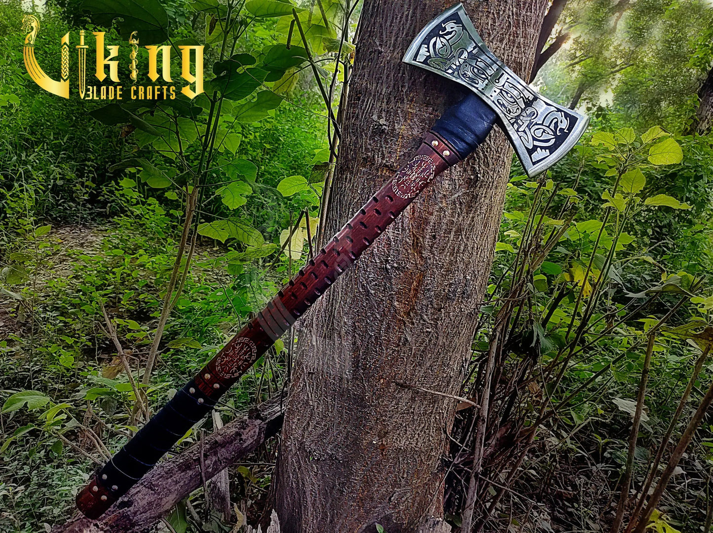 The Helm of Awe 30" Viking Axe & Carved Wooden Shield – Norse Warrior Set Viking_Blade_Crafts