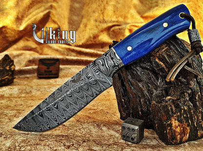 Damascus Steel Hunting Knife With Stained Bone Handle With Sheath