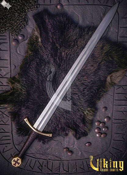 Authentic Handmade Medieval Cross Pattee Sword With Leather Scabbard