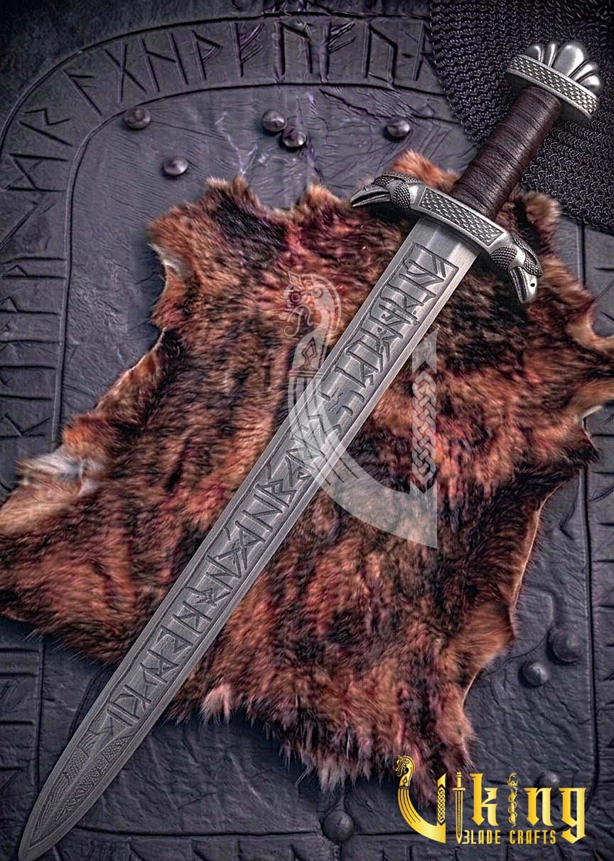 Handmade Viking Raven Hugin Munin Sword Replica Genuine Leather Cover