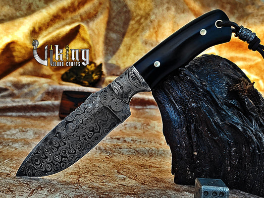 Forged Damascus Fixed Blade Hunting Knife With Ebony Wood Handle