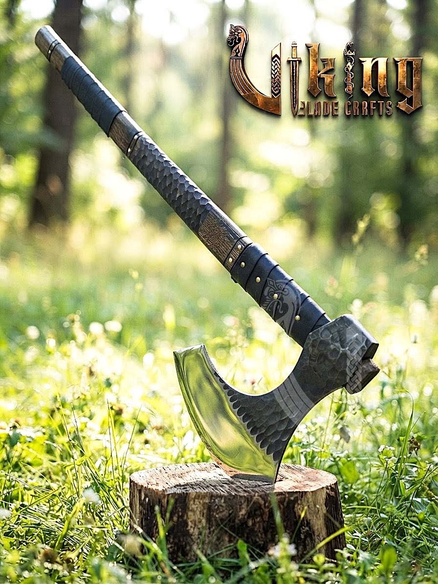 Hand Forged Vegvisir 36" Viking Axe & Rune-Engraved Valknut – Norse Warrior Axe