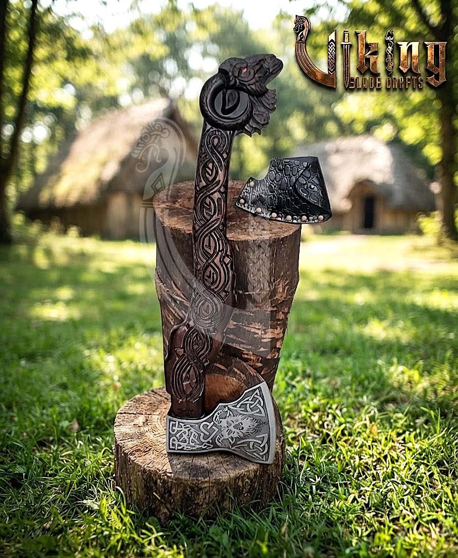 Viking Goat Axe | Hand Carved Geit Handle | Forged Steel