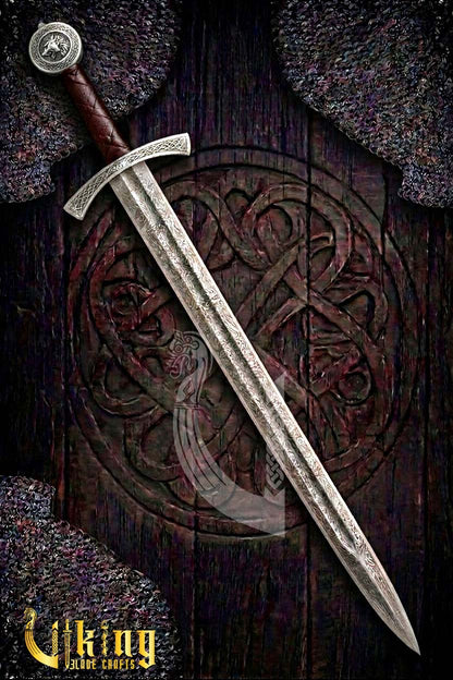 Authentic Norse Wolf Pommel Viking Sword Replica With Leather Scabbard