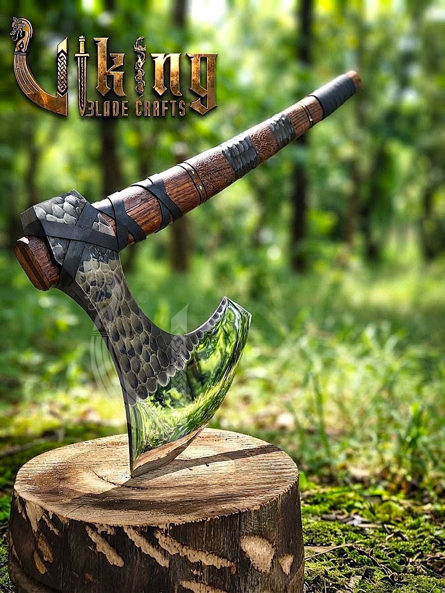 Hand-Forged 36" Viking Battle Axe with Leather Sheath