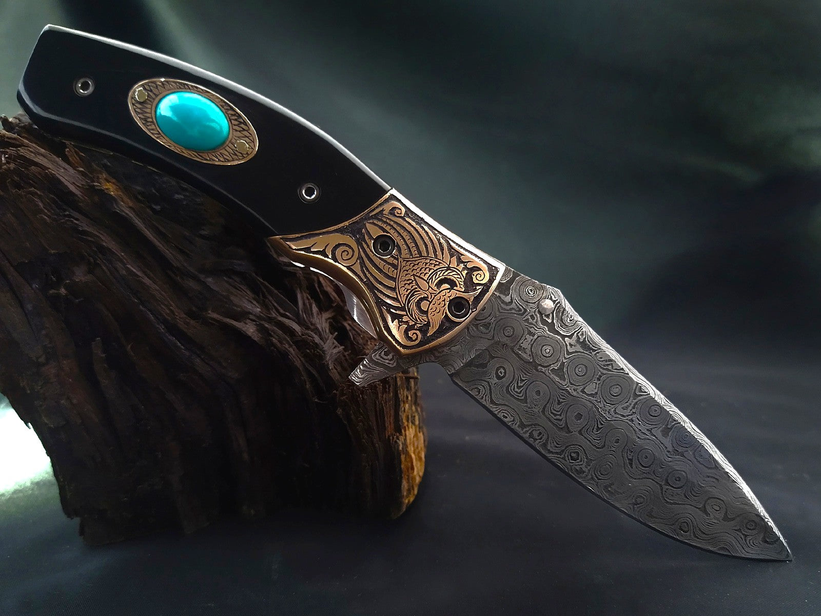Handmade Damascus Pocket Knife – Celtic‑Norse Owl Theme Carved Handle - Viking Blade Crafts