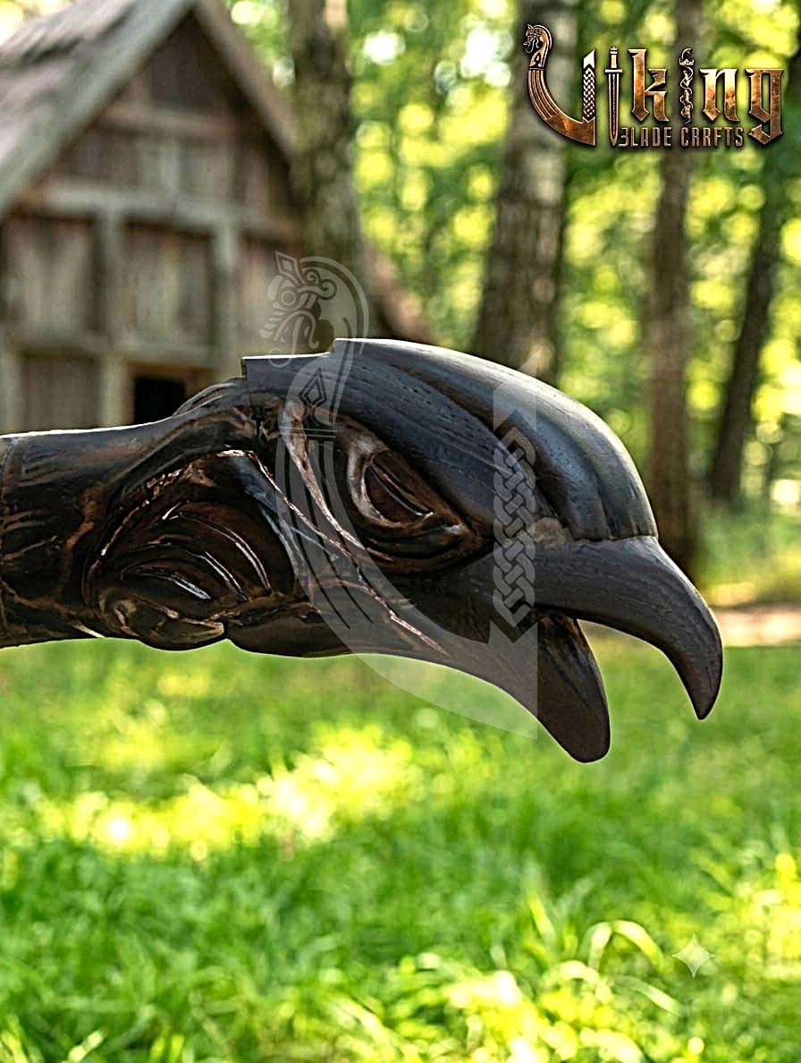 Huginn Muninn Viking Axe | Raven Carved Handle | Forged Steel