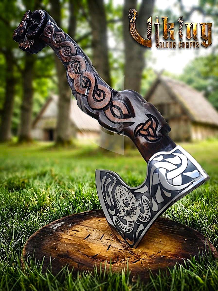 Geit Norse Axe | Goat Totem Handle | Hand Forged Steel