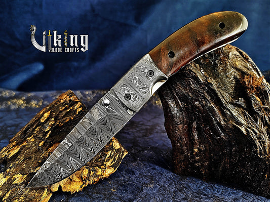 Handmade Damascus Steel EDC Folding Pocket Knife with Easy Lock
