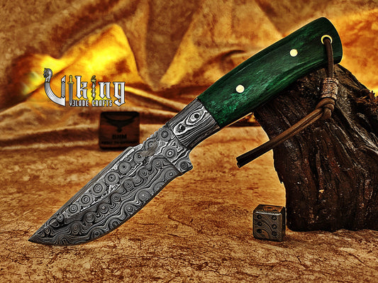 Damascus Steel Fixed Blade Stained Bone Handle Hunting Knife With Bolster