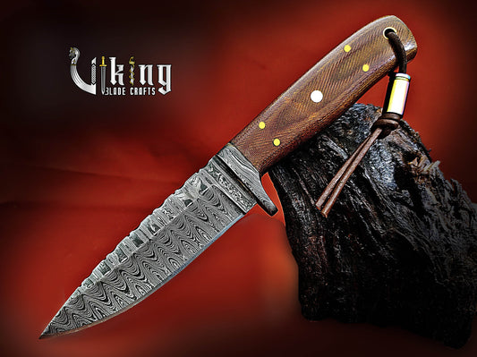 Handmade Damascus Steel Fixed Blade Hunting Knife With Micarta Handle