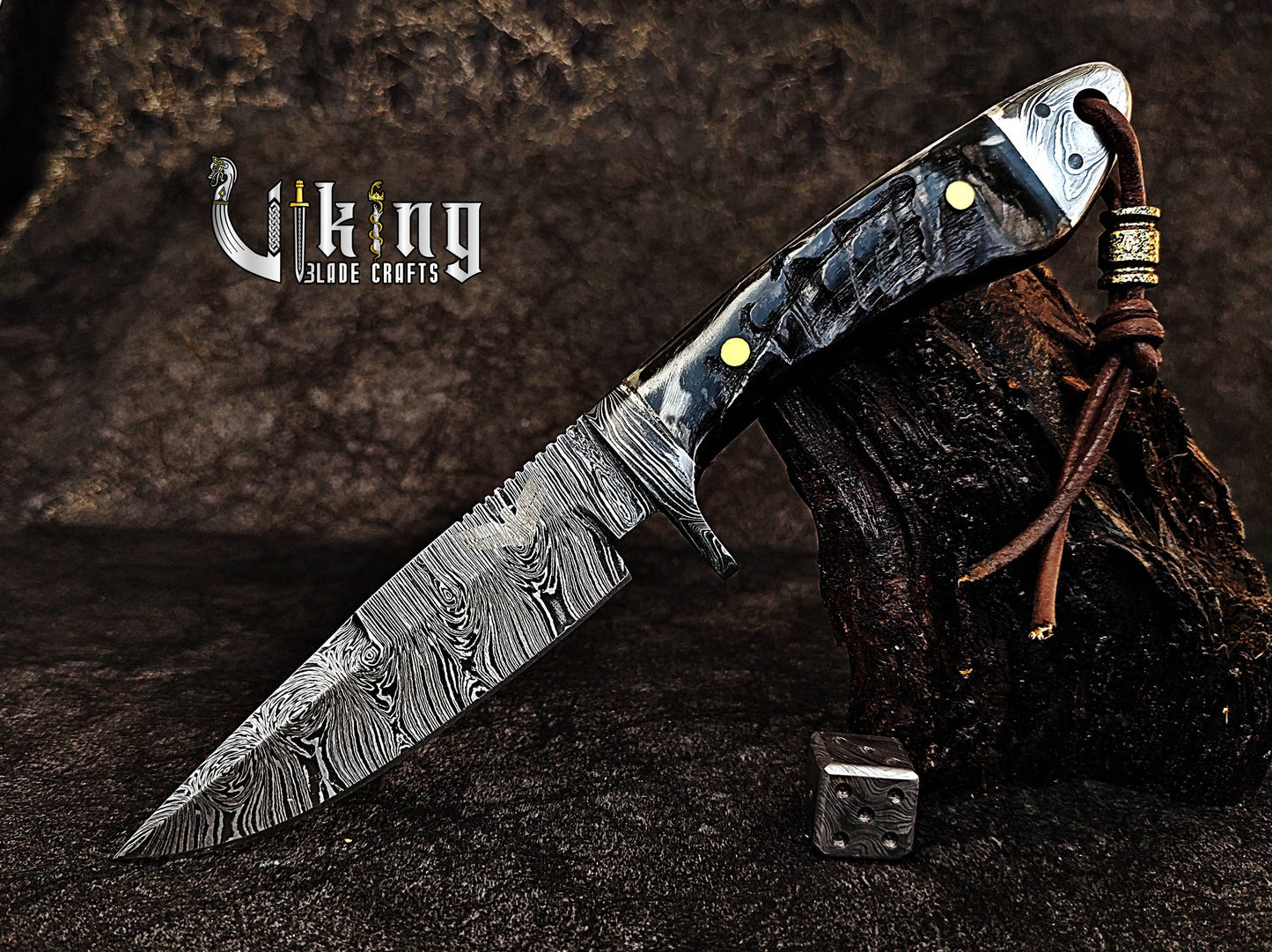 Handmade Damascus Steel Ram Horn Fixed Blade Hunting Knife