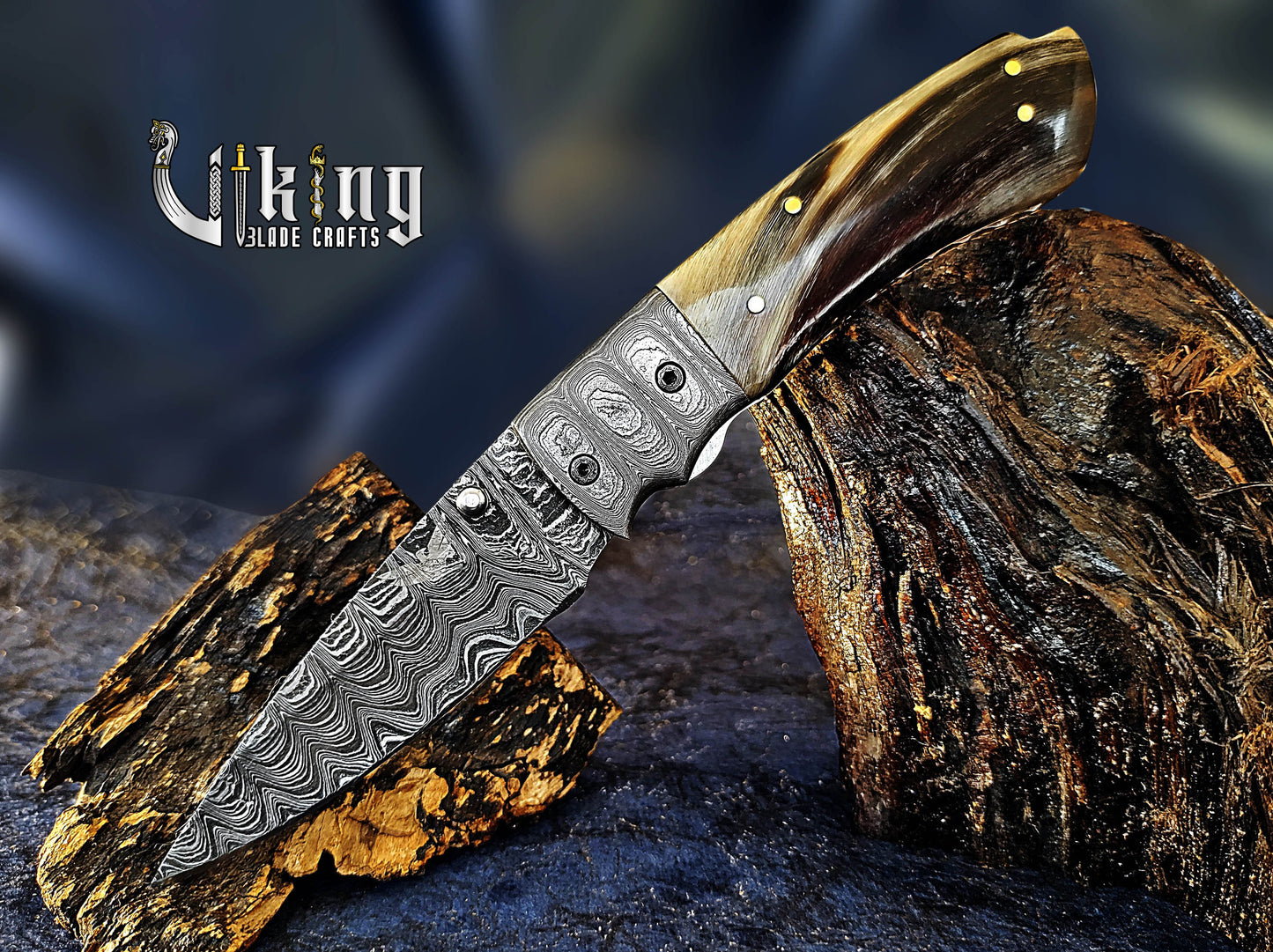 Handmade 3.5" Folding Knife with Ram Horn, Ladder Pattern & Pocket Clip
