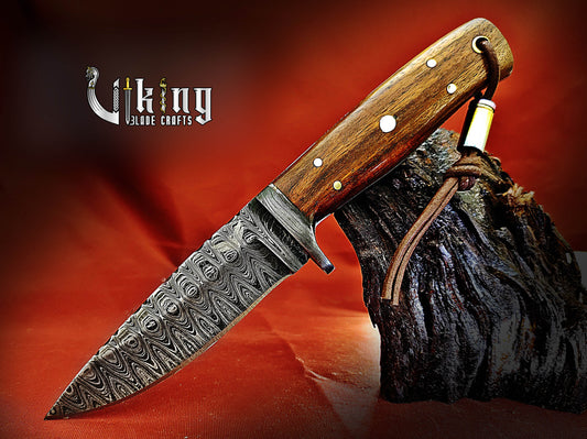 Handmade Damascus Steel Fixed Blade Hunting Knife With Dual Leather Sheath