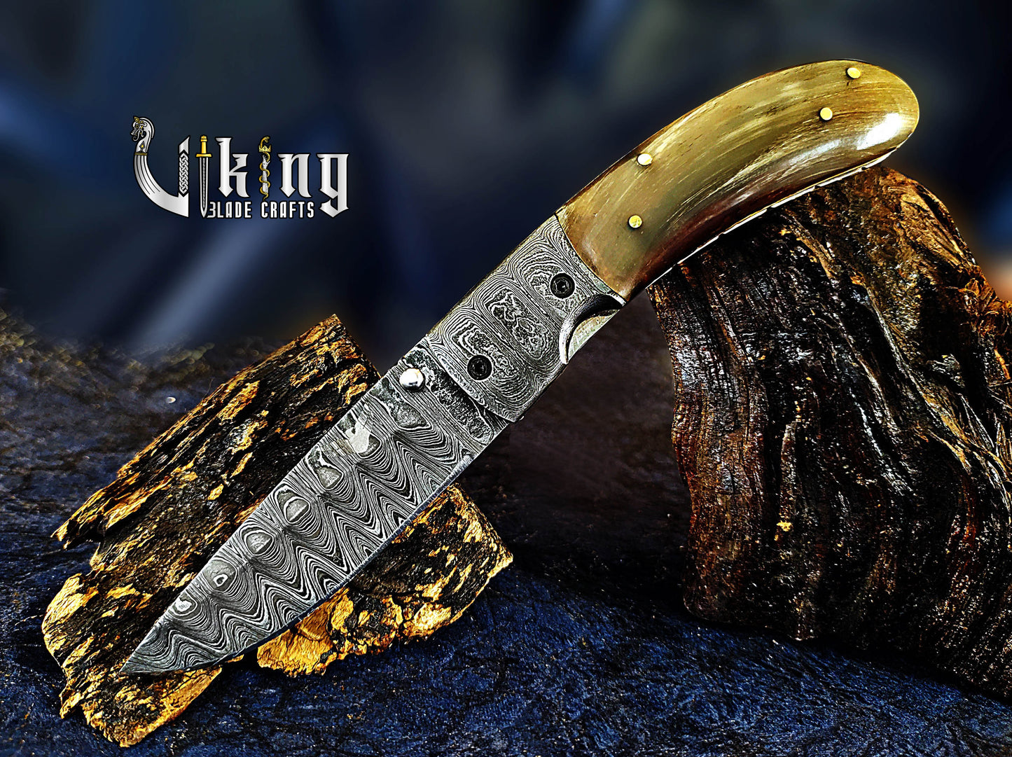 Handmade Folding Knife with Ram Horn, Ladder Pattern & Clip