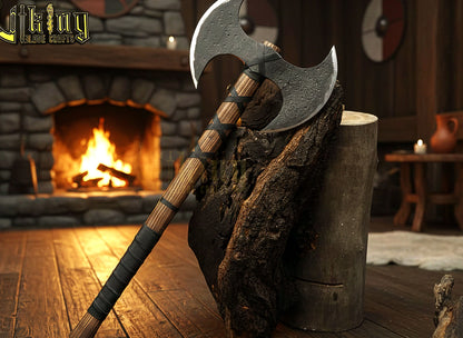 Handmade Viking Warrior Double-Headed 33"Inches Axe & Leather Cover