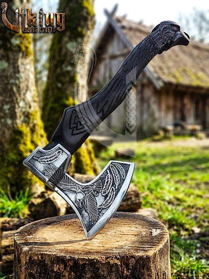 Odin Viking Axe | Raven Valknut Handle | Forged Steel