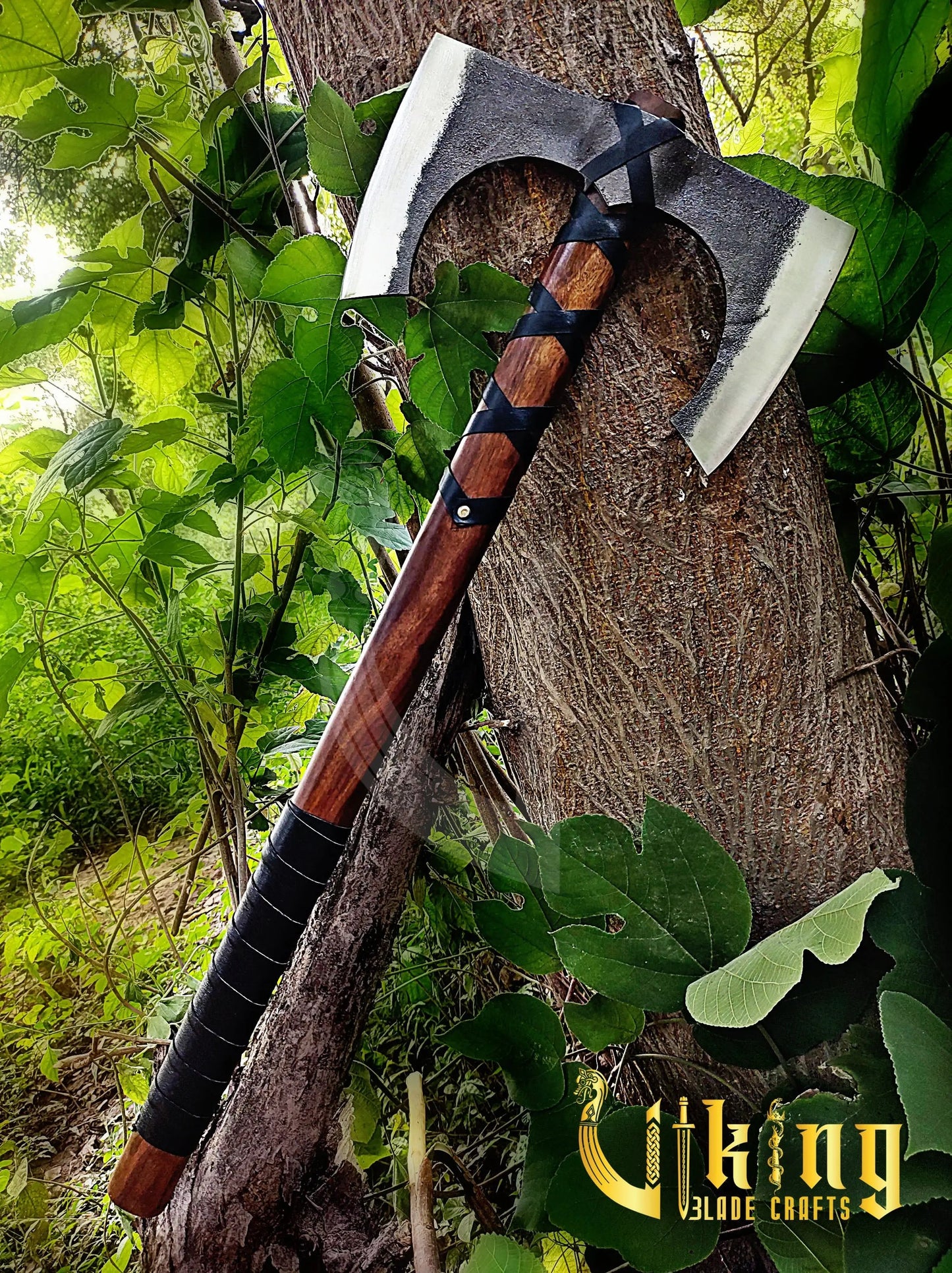 Forged 30" Double Edge Viking Axe with Valknut & Viking Runes Shield Viking_Blade_Crafts