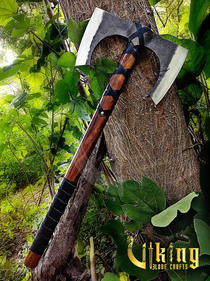 Forged 30" Double Edge Viking Axe with Valknut & Viking Runes Shield Viking_Blade_Crafts