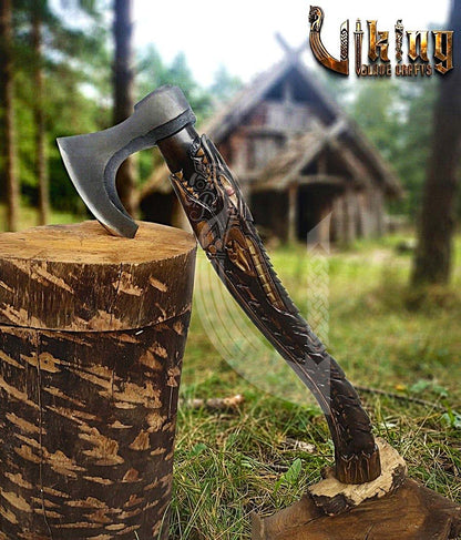 Alligator Viking Axe | Hand Carved Handle | Forged Steel