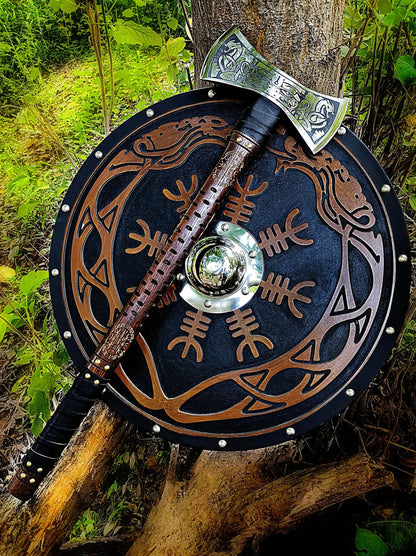The Helm of Awe 30" Viking Axe & Carved Wooden Shield – Norse Warrior Set Viking_Blade_Crafts