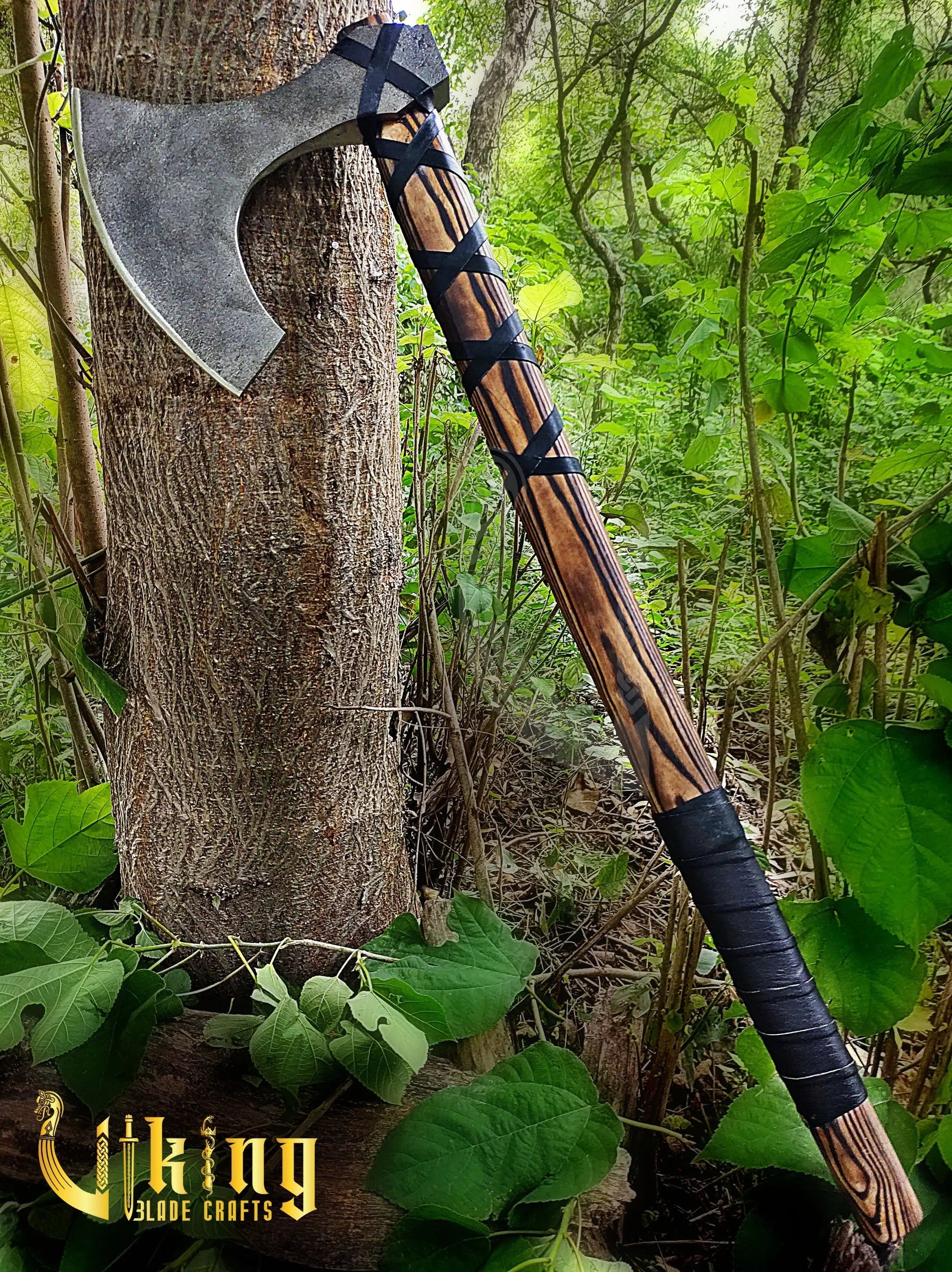 Handmade 36" Long Viking Battle Axe – High Carbon Steel Blade & Carved Raven Shield Viking_Blade_Crafts