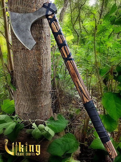 Handmade 36" Long Viking Battle Axe – High Carbon Steel Blade & Carved Raven Shield Viking_Blade_Crafts