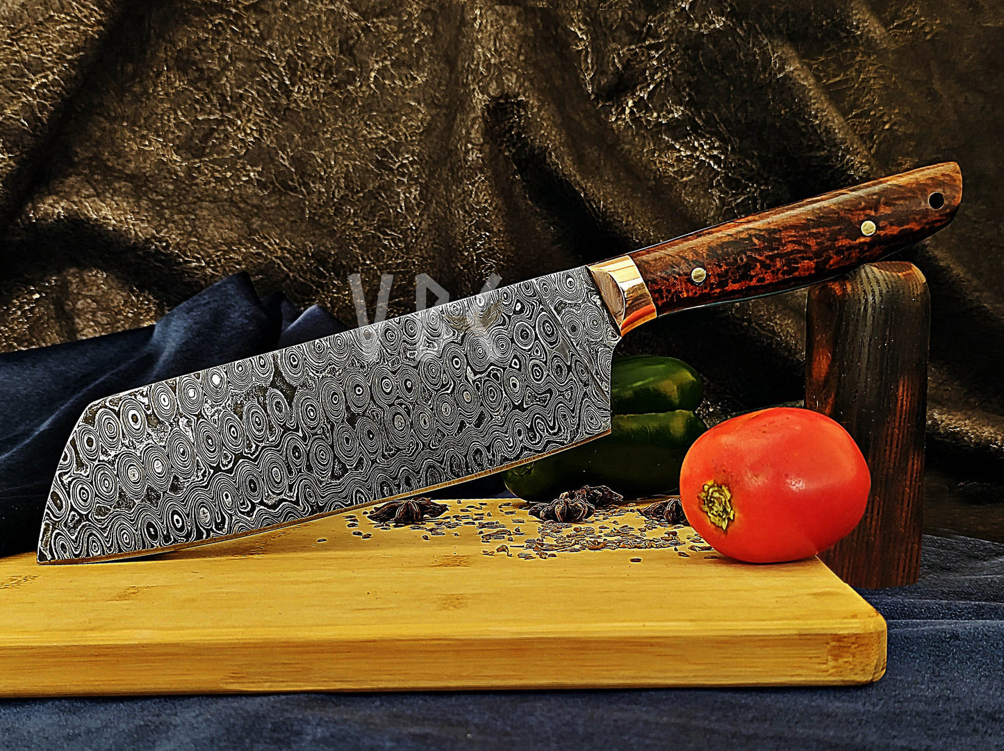 Hand-Forged Damascus Steel Chef Knife with Rosewood Handle & Copper Bolster