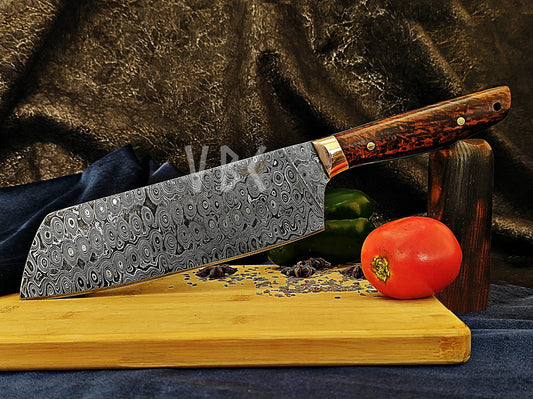Hand-Forged Damascus Steel Chef Knife with Rosewood Handle & Copper Bolster