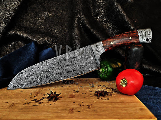 Damascus Chef knife | Rose Wood Handle | Damascus Guard & Bolster
