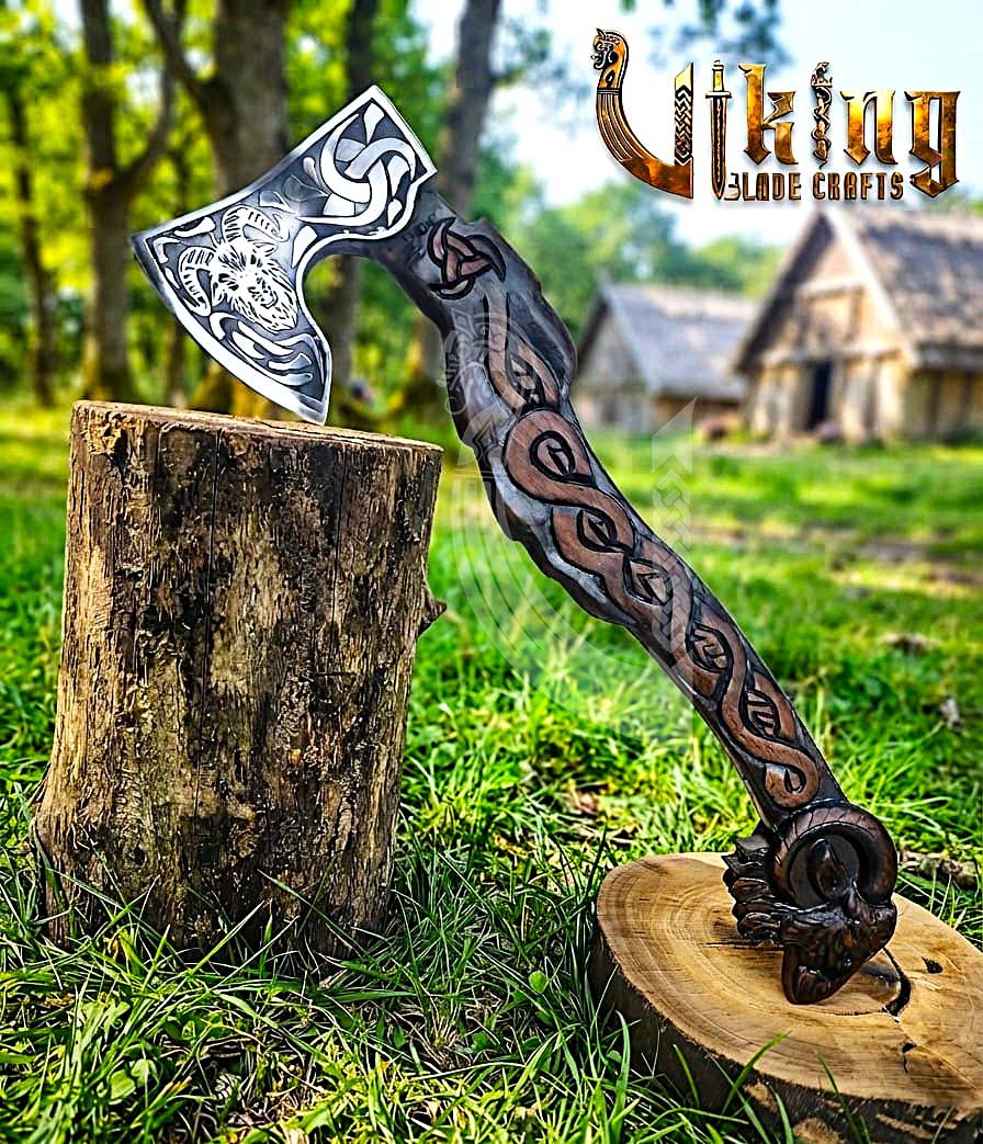 Geit Norse Axe | Goat Totem Handle | Hand Forged Steel