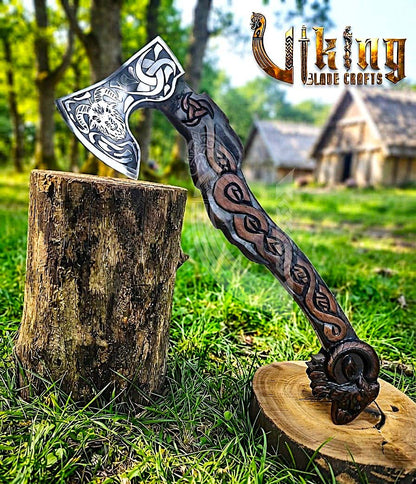 Geit Norse Axe | Goat Totem Handle | Hand Forged Steel