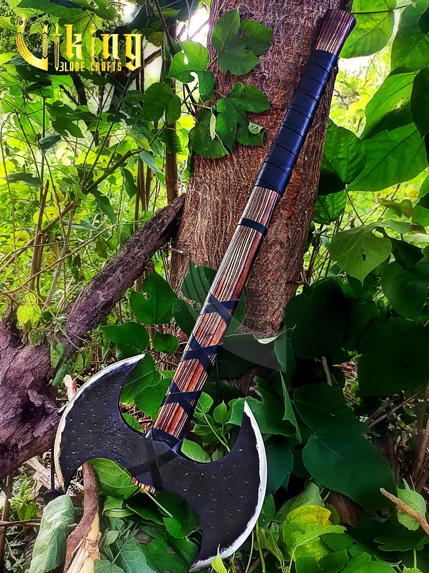 Viking Warrior Set: 33" Double-Headed Axe & Rune-Engraved Valknut Shield Viking_Blade_Crafts